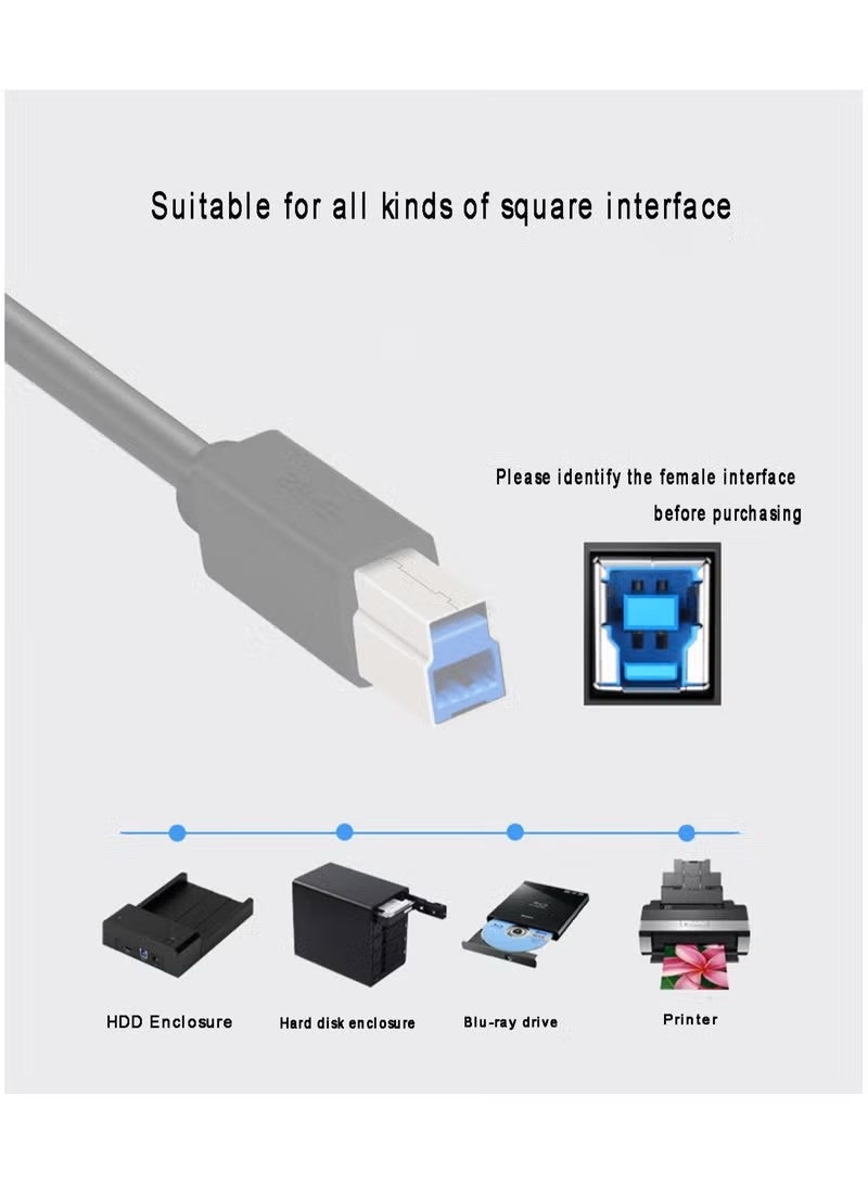 كابل طابعة USB 3.0 سلك ماسح ضوئي عالي السرعة متوافق مع Brother و HP و Canon و Lexmark و Dell و Xerox وما إلى ذلك، أسود 1.5 متر - Image 2
